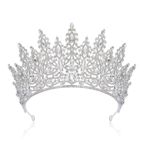 SWEETV front view of silver tiara showing full design and regal sparkle