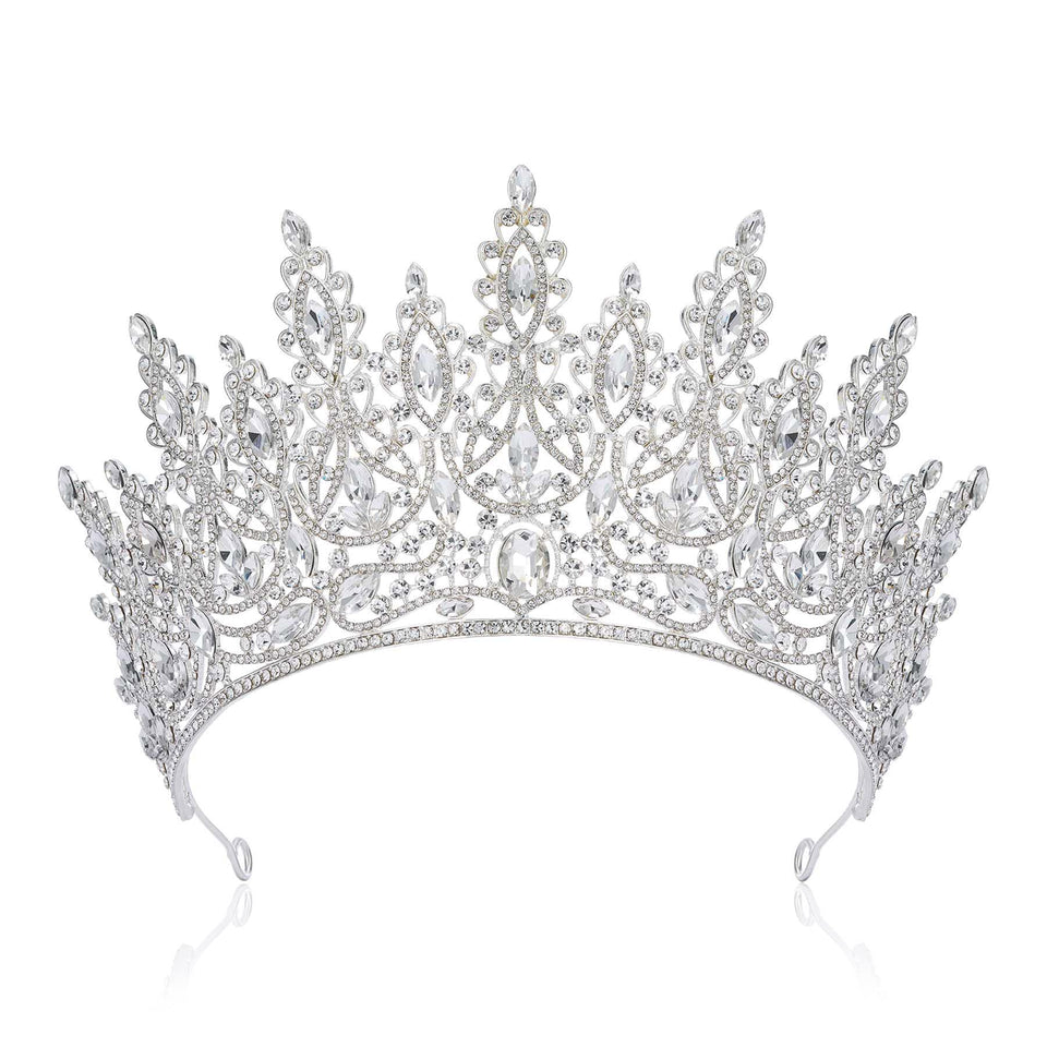 SWEETV front view of silver tiara showing full design and regal sparkle