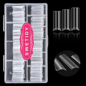 SWETIDY front packaging showing 500 clear square tips and protective box benefit durable storage