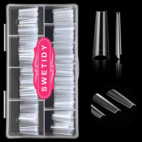 SWETIDY box of 500 clear coffin tips showing organization and easy access