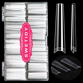 SWETIDY front packaging showing 420 clear coffin tips and organized box for convenience