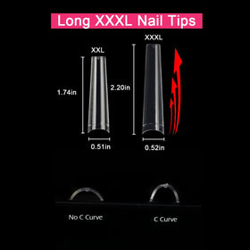 SWETIDY hand holding a tip showing 3XL length for dramatic nail extensions