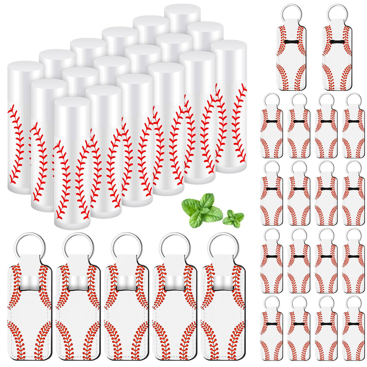 Swiffen front packaging showing 18 baseball lip balm sets for easy distribution