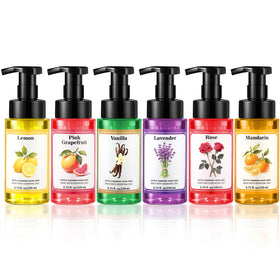 Swiffen front packaging showing six colorful foaming soap bottles and gift-ready presentation