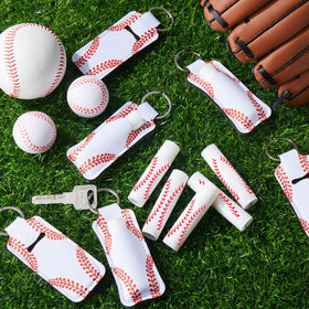 Swiffen baseball keychain holder detail showing stitching and durable clasp for carrying