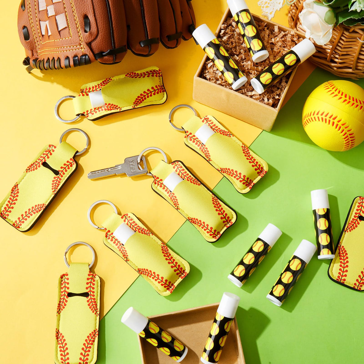Swiffen softball keychain holder detail showing secure loop and protective fit