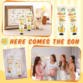 Swiffen table display at baby shower illustrating coordinated favor presentation