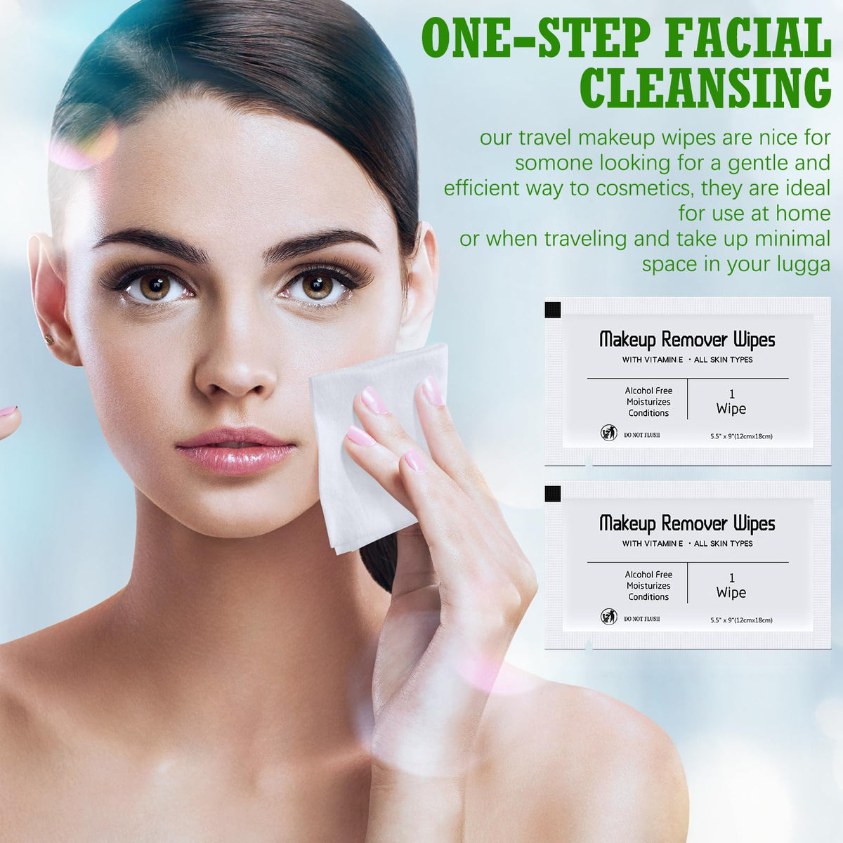 Swiffen wipe removing waterproof mascara and lipstick showing effective cleansing