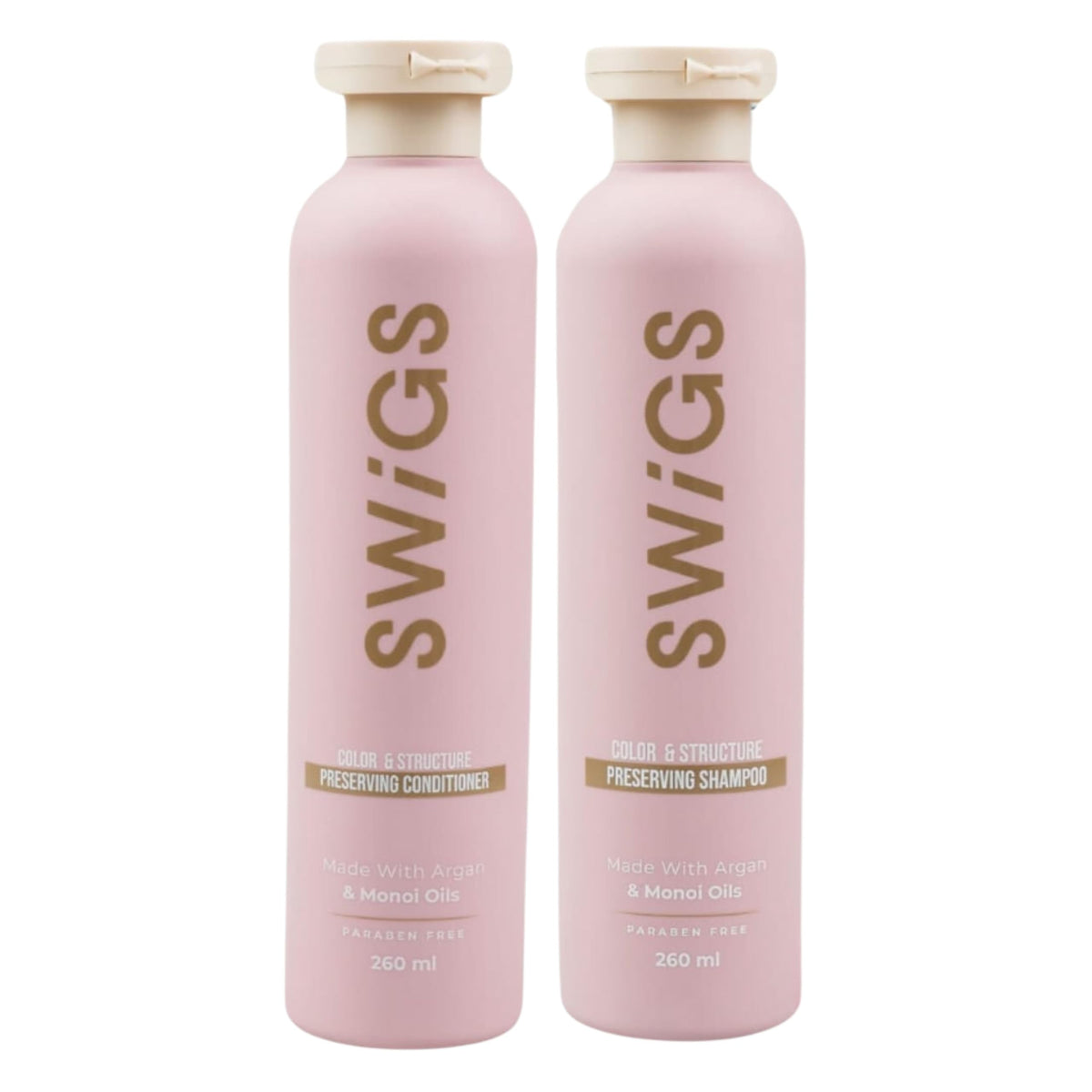 swigs front packaging showing bottles and branding, highlights professional care