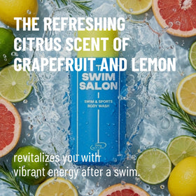 SWIM SALON poolside lifestyle scene replacing chlorine odor