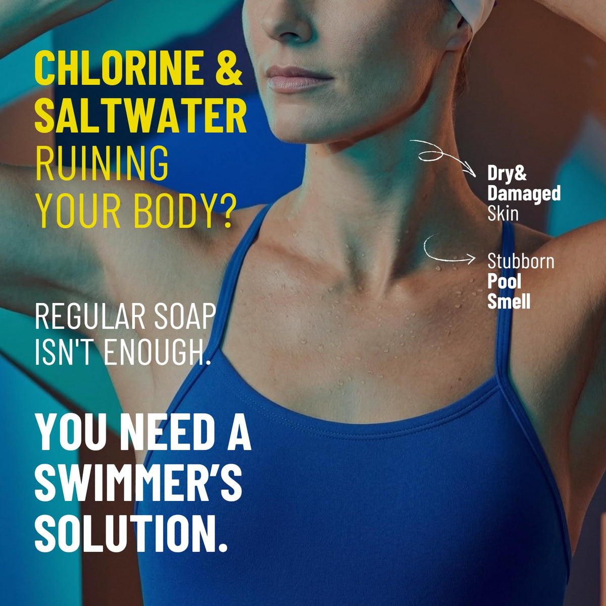 SWIM SALON leak-proof press cap close-up for travel convenience