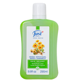 SwissJust front packaging of arnica body balm showing product and volume