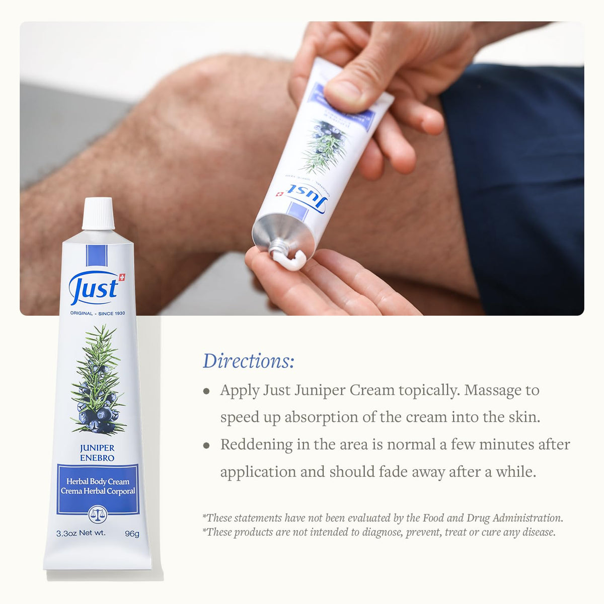 SwissJust cream being massaged into forearm demonstrating warming effect and mobility benefit