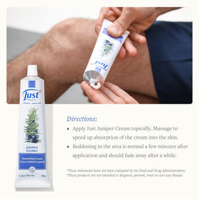 SwissJust cream being massaged into forearm demonstrating warming effect and mobility benefit