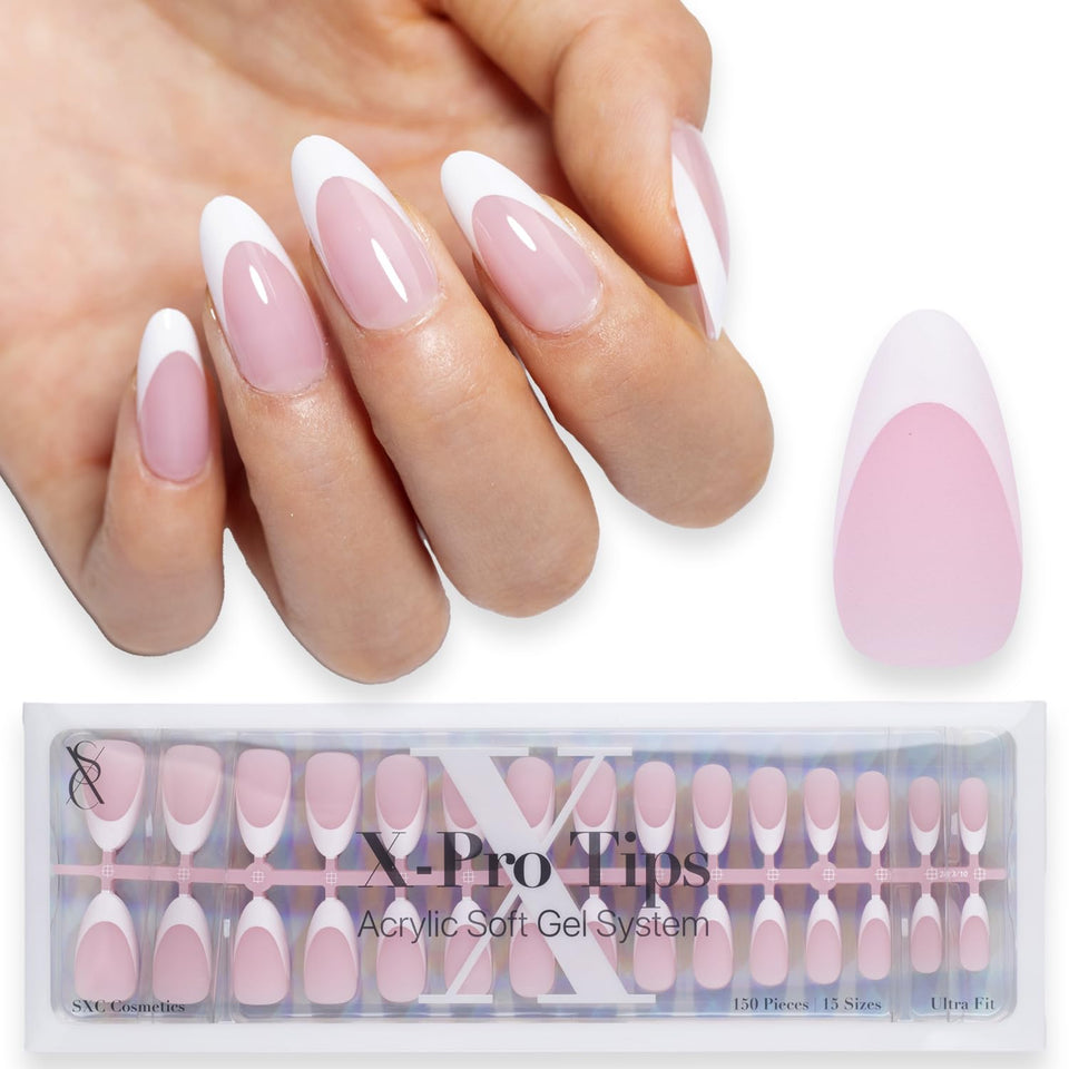 SXC front packaging showing 150-piece kit and pink French tips, convenient ready-to-use
