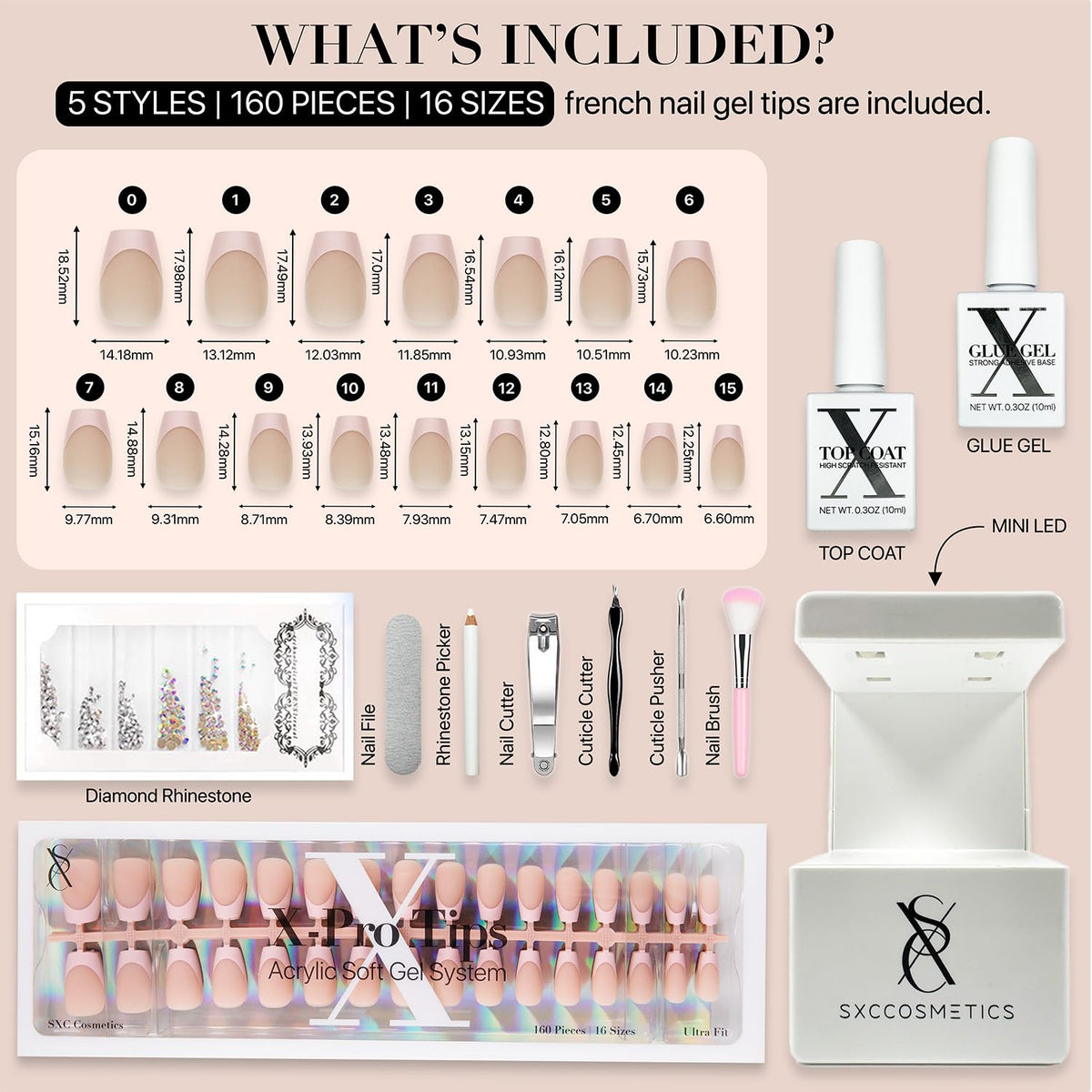 SXC on a hand model wearing French tips to show natural salon-like look