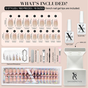 SXC on a hand model wearing French tips to show natural salon-like look