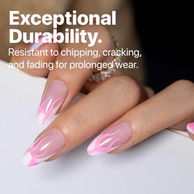 SXC in-use shot applying a press-on nail, demonstrates fast at-home application