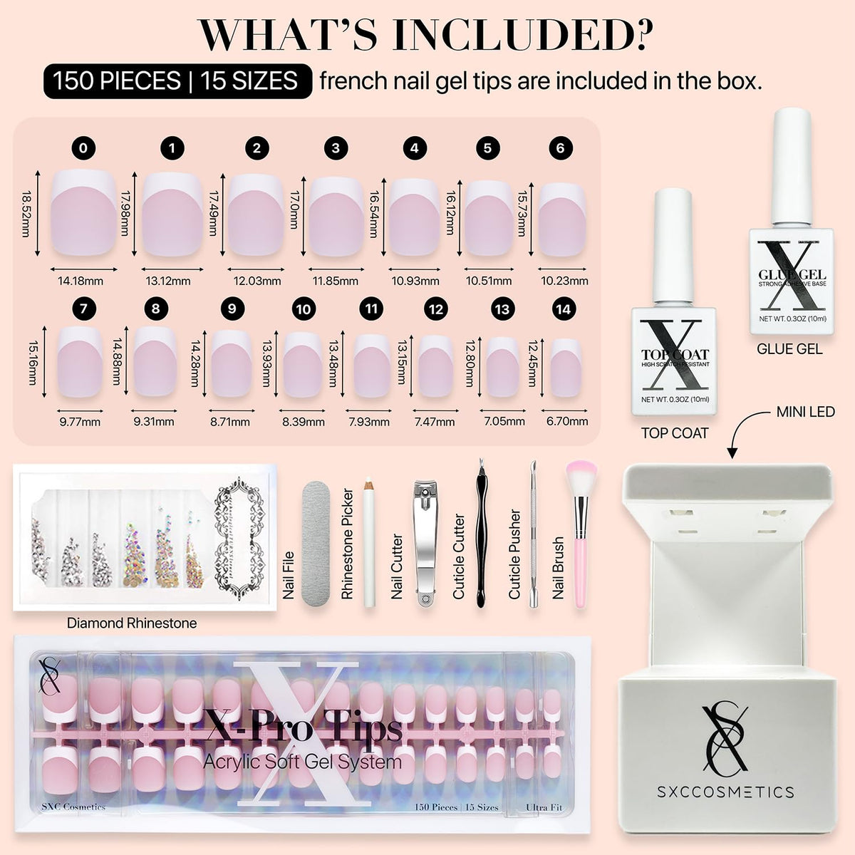 SXC array of 15 sizes displayed to ensure customized fit for every finger