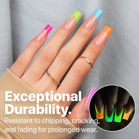 SXC nails glowing under light showing texture and charging benefit visible glow