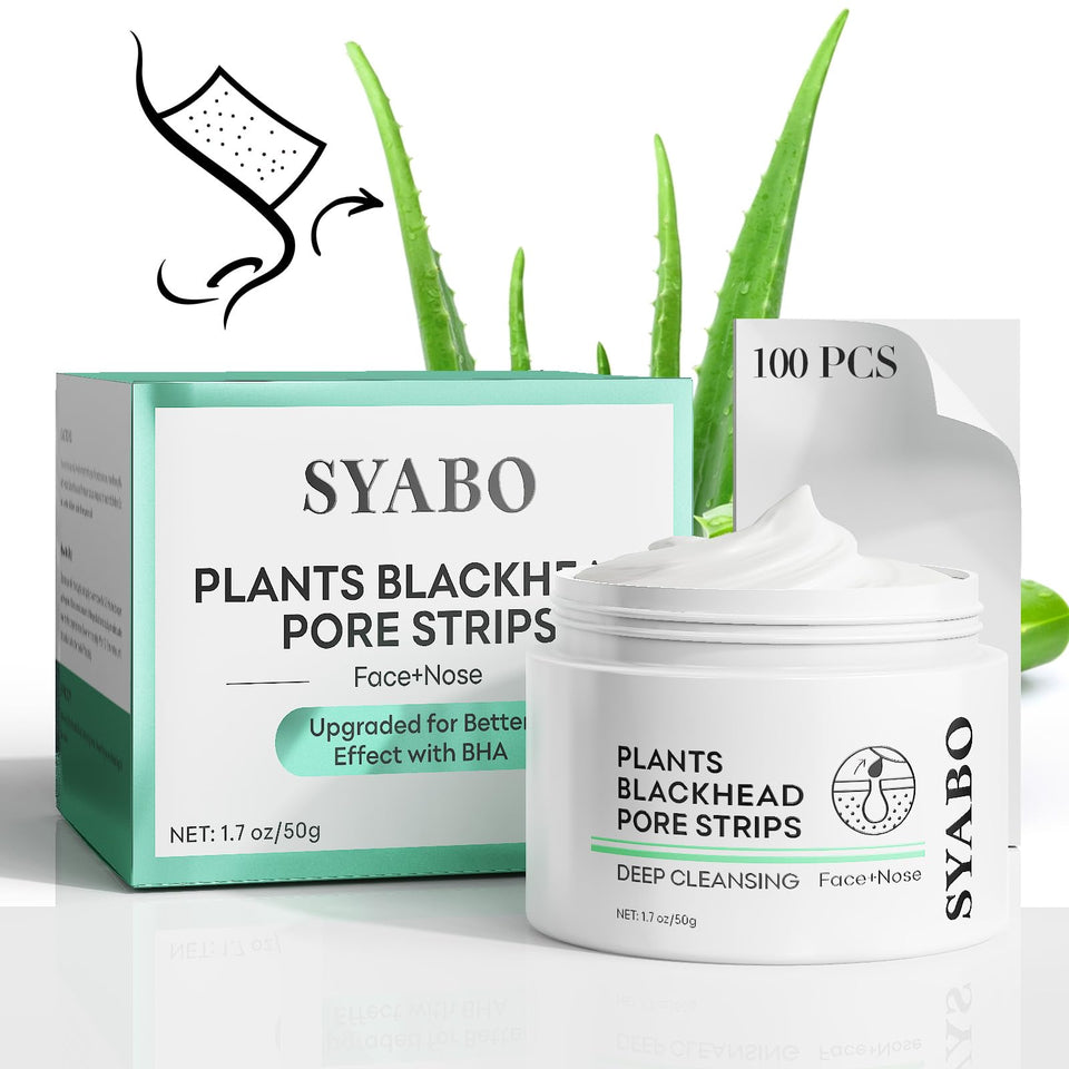 SYABO front packaging showing 2.0 pore strips and 100-piece count benefit