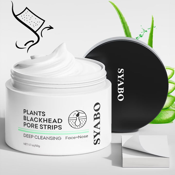SYABO front packaging showing mask jar and 100 strips for clear pores
