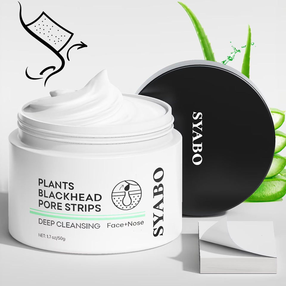 SYABO front packaging showing mask jar and 100 strips for clear pores