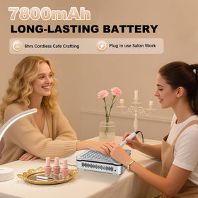 SYDRON in use on a salon table reducing dust during nail filing