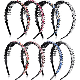Syhood front view of eight headbands showing colorful set and styling options