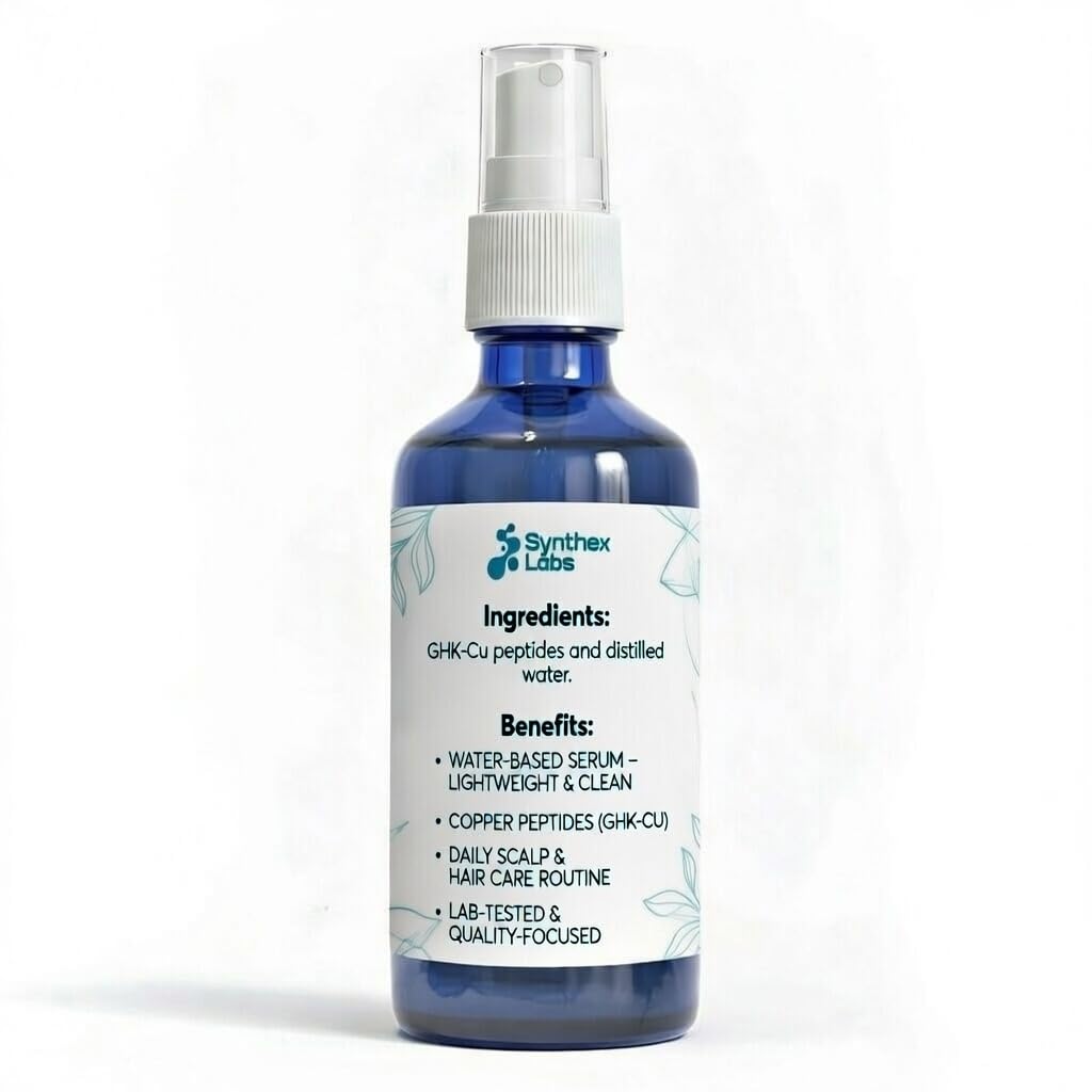 SYNTHEX LABS spray application on scalp demonstrating easy, targeted use benefit