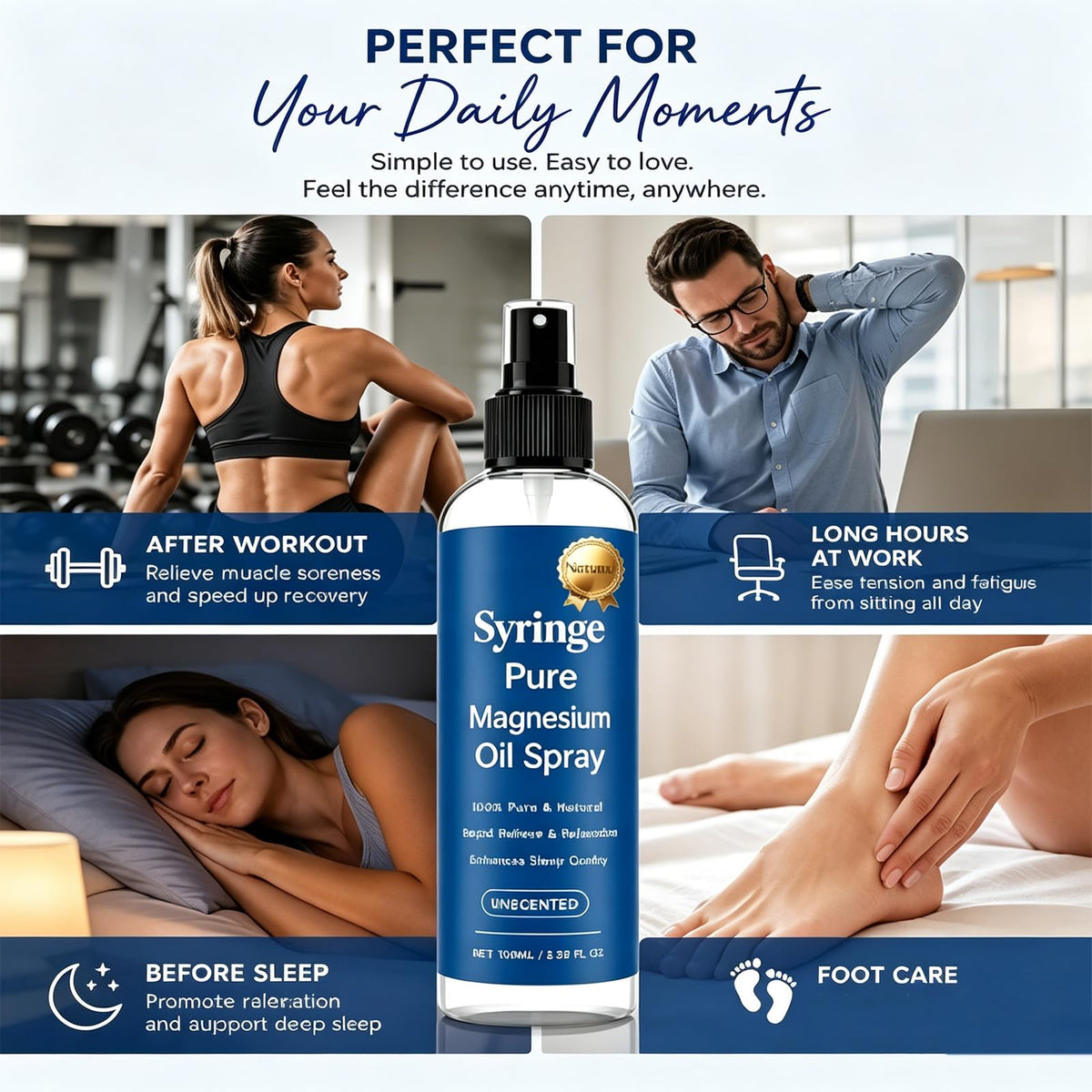 Syringe Pure bottle inside a gym bag illustrating travel-ready comfort after workouts