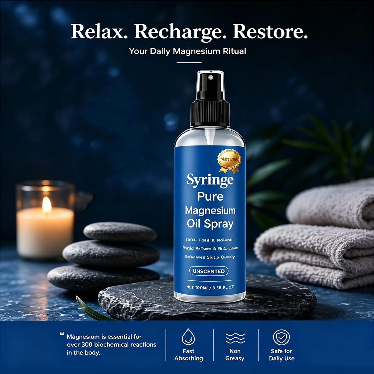 Syringe Pure spray nozzle close-up highlighting fine-mist delivery and even coverage