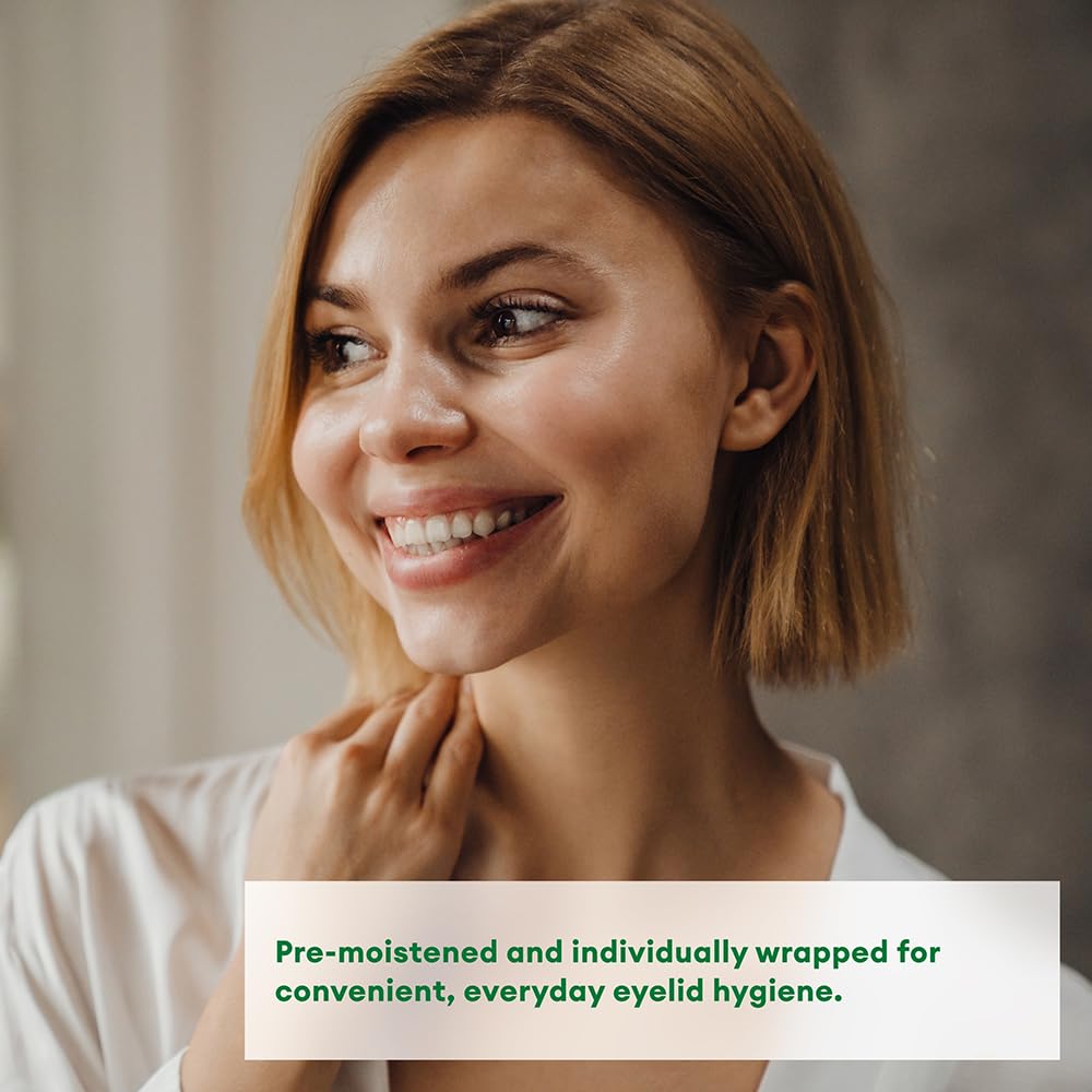 Systane wipe in hand being used on closed eyelid demonstrating easy application benefit