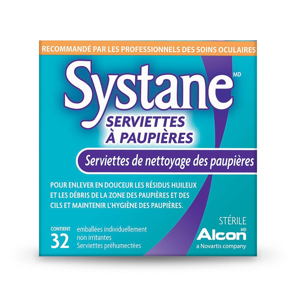 Systane wipe next to ruler showing 8.13 cm packet size for portability benefit