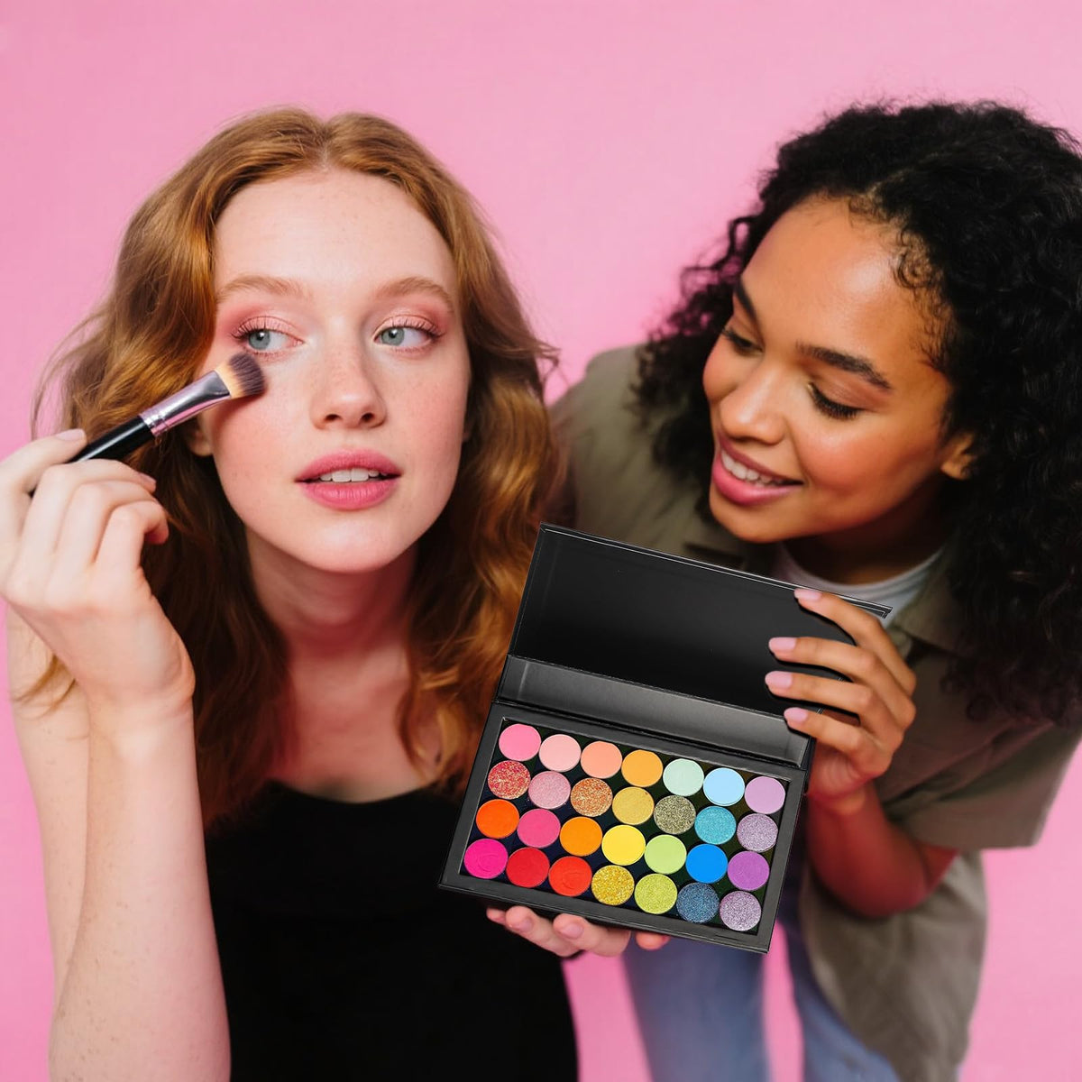 SZDYM arranged pans in trays displaying organized eyeshadows blushes and lip pans