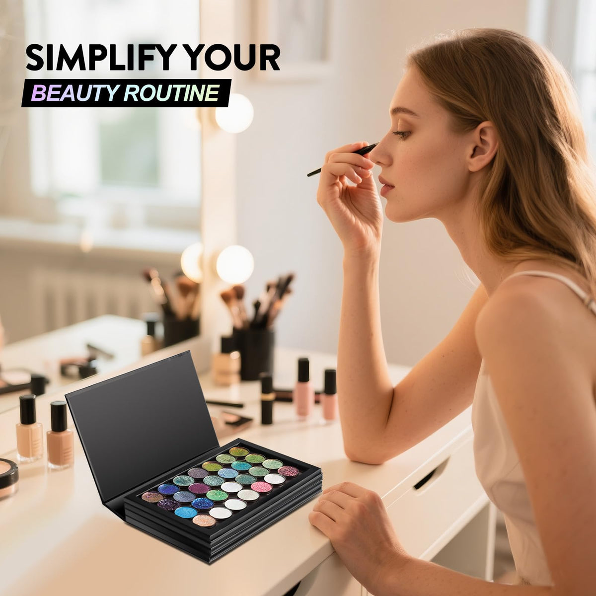 SZDYM in a travel bag lifestyle shot showing portability and organized cosmetics