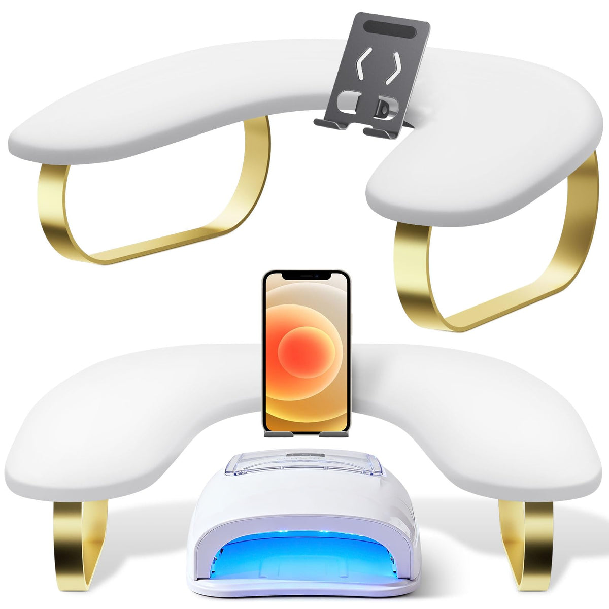 SZSJA front view of white arm rest showing clean ergonomic support and organization