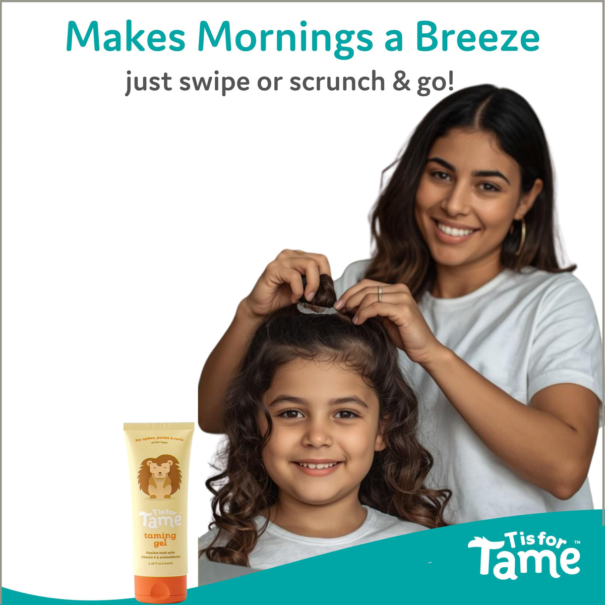 T is for Tame before and after photos demonstrating reduced frizz