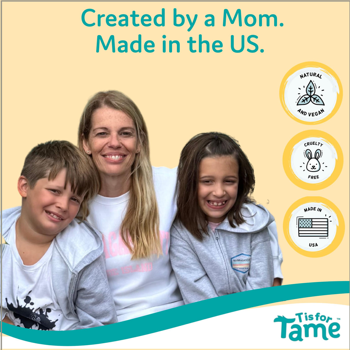 T is for Tame in a playdate scene keeping hair neat during activity