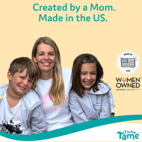 T is for Tame in a travel bag lifestyle scene emphasizing on-the-go touch-ups