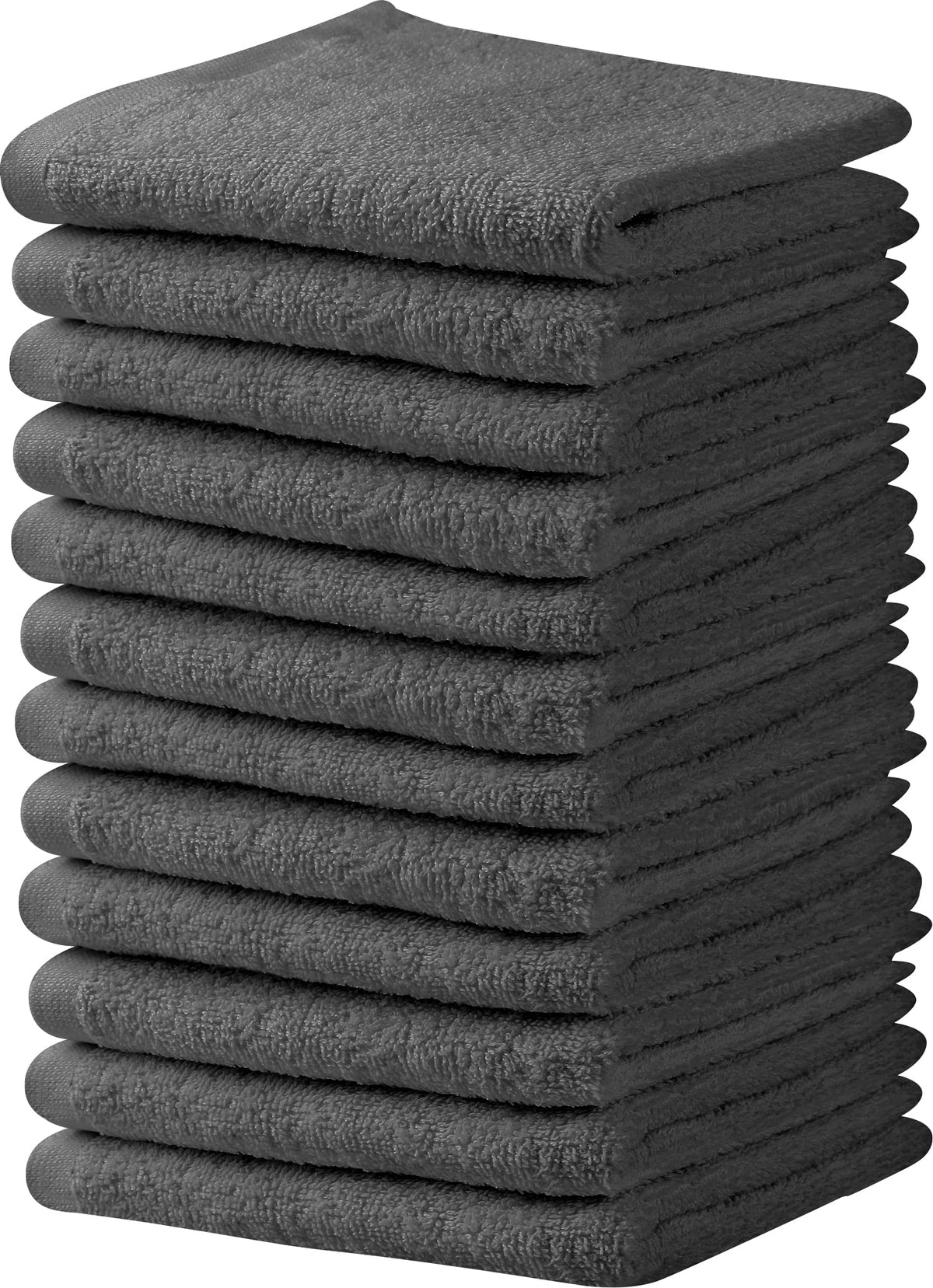 T & L front pack of 12 grey salon towels showing neat folded set and practicality