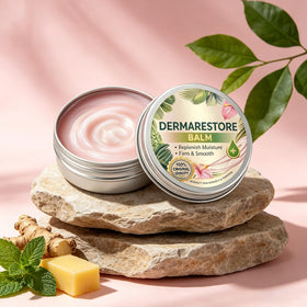 taakcc Derma Restore Balm on bathroom counter staged for morning routine and easy daily application
