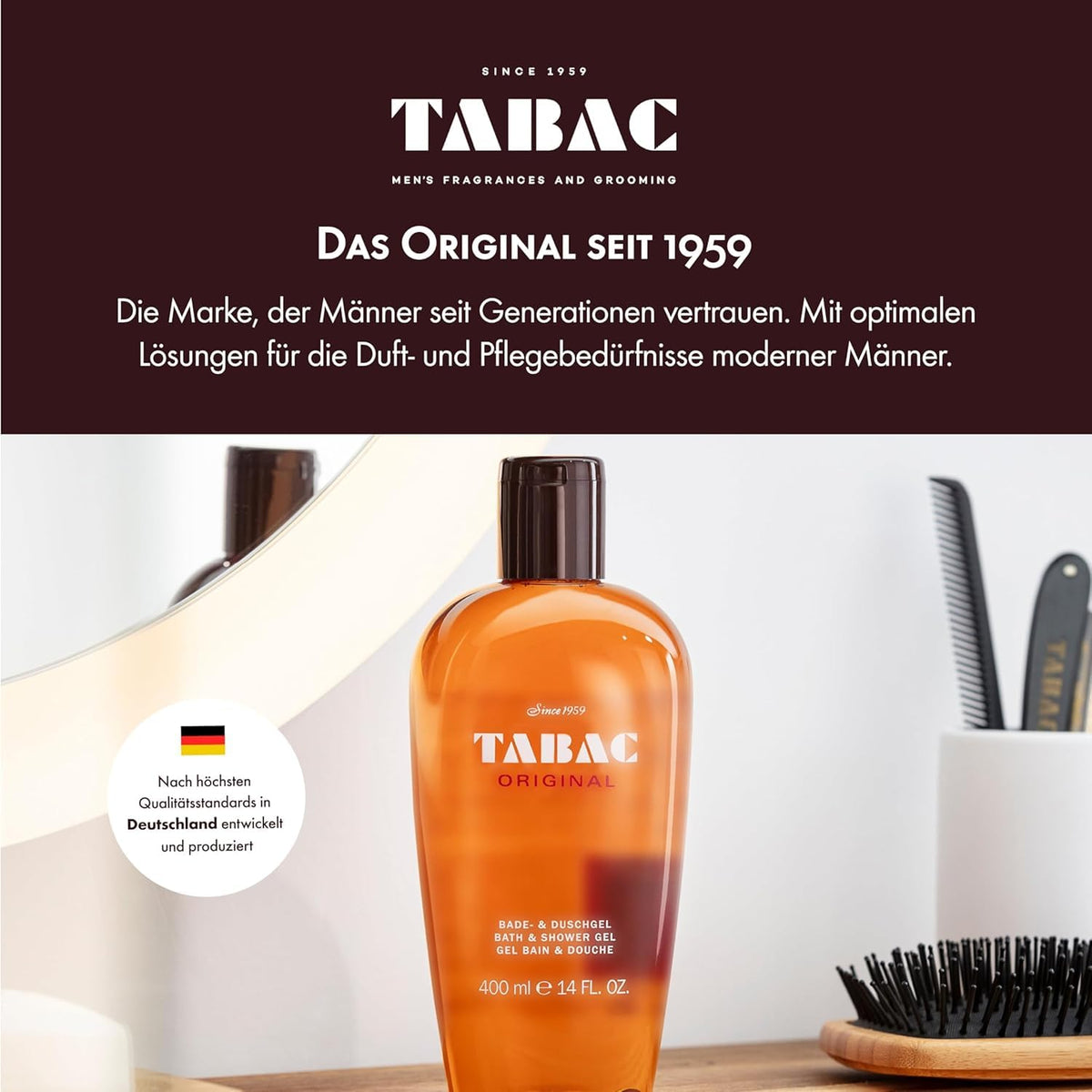 Tabac Original on bathroom shelf lifestyle suggesting daily grooming routine