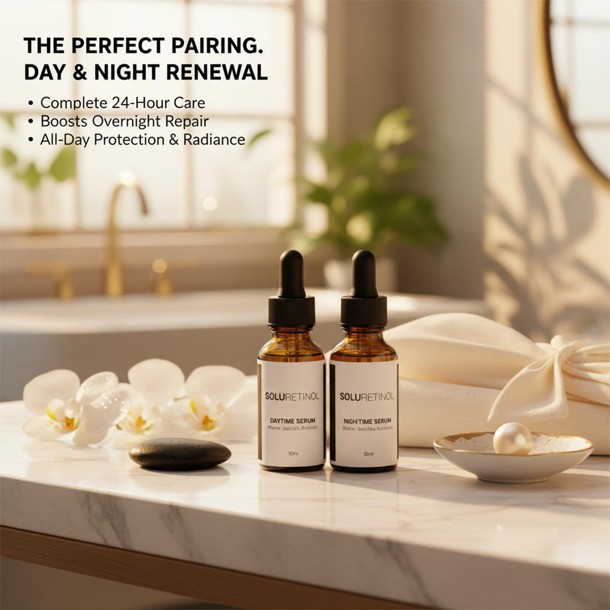TACOHO serums on bathroom counter in use for a streamlined skincare ritual