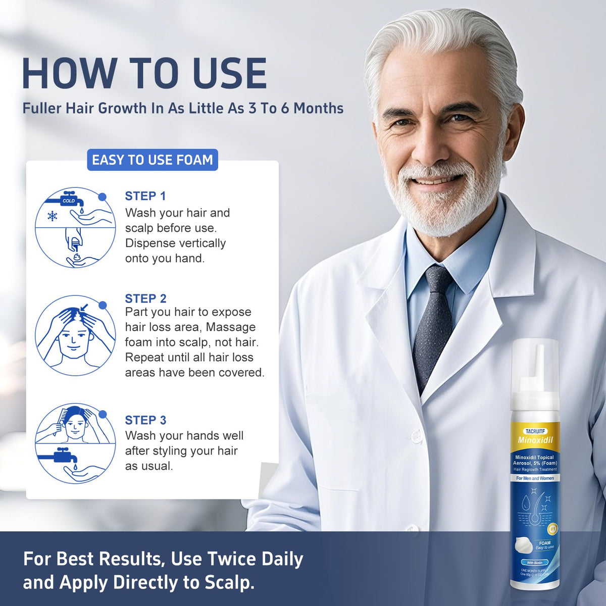 Tacruitf being applied to beard showing targeted support for growth