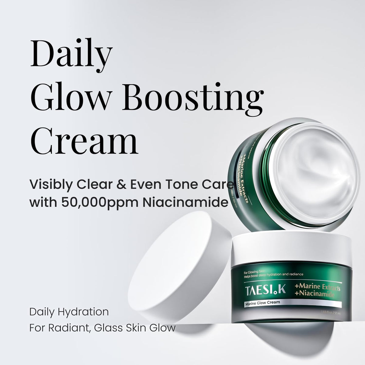 TAESI.K cream texture close-up showing smooth hydrating finish