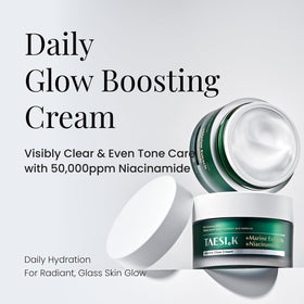 TAESI.K cream texture close-up showing smooth hydrating finish