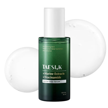 TAESI.K front glass bottle showcasing sleek packaging and daily hydration benefit