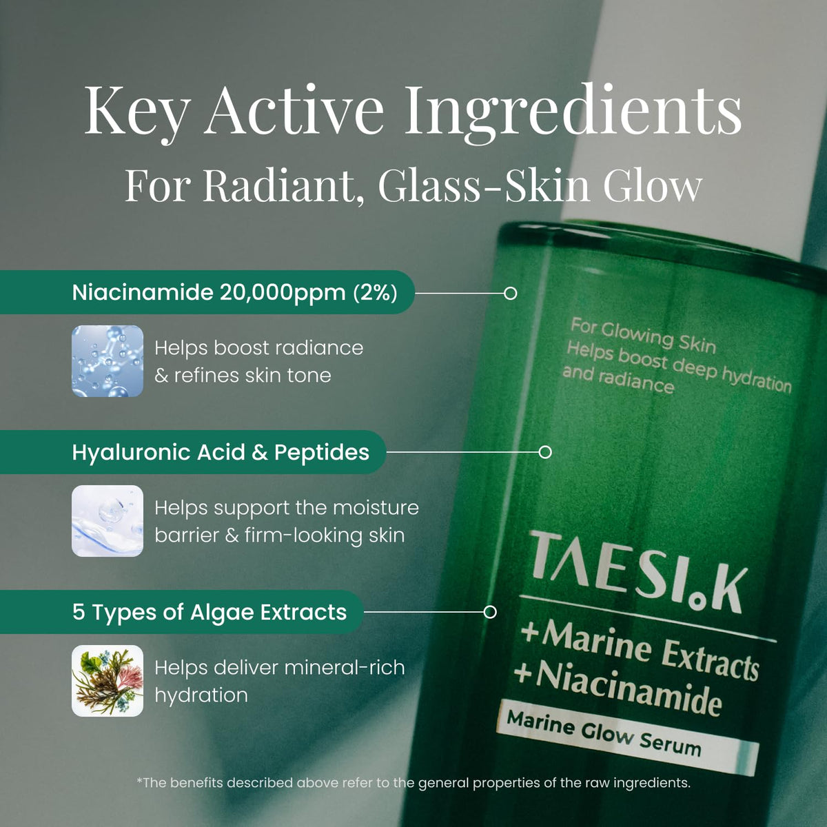 TAESI.K gel-serum texture on fingertip showing lightweight, fast-absorbing finish