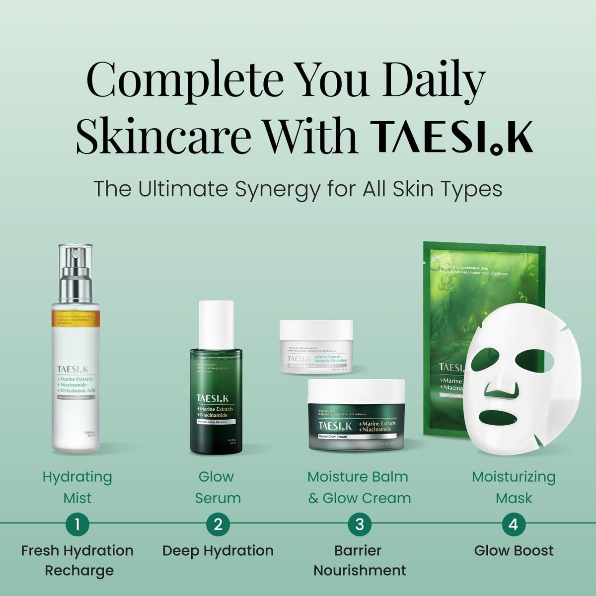 TAESI.K morning-bathroom-shelf scene showing easy integration into AM routine